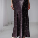 Polka Dot Satin Skirt- Brown