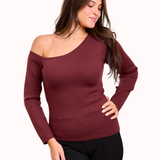 One shoulder basic top -Brown