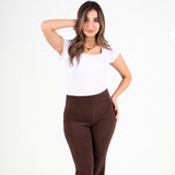 High-Waisted Ribbed Pant- Brown