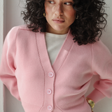 Cropped Knit Cardigan-Pink