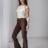 Cross waisted flare pants-Dark Brown
