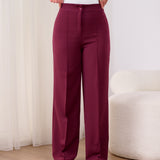 Front Seam Wide Leg Pants- Burgundy