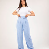 Linen wide-leg pants blue