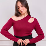 Single Shoulder basic Top - burgundy
