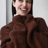 Soft Rib Knit Sweater- Brown