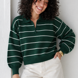 Striped Collar Sweater-Olive