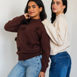 Bloomy Knit Sweater- Brown