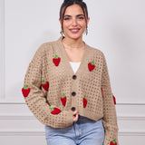 Cropped Strawberry Sweater-Beige