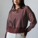 Striped Collar Knit Sweater- Brown