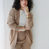 Open Cardigan Knit Set-Beige