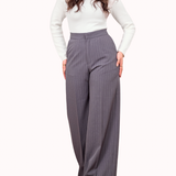 High Waist Pinstripe Pants - Gray