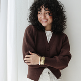 Cropped Knit Cardigan-Brown