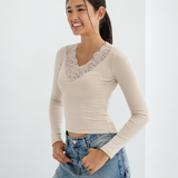 Lace V-Neck Long Sleeve Top