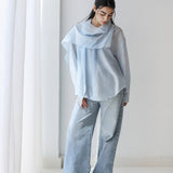 Scarf Collar Shirt- Baby Blue