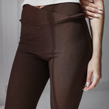 Cross waisted flare pants-Dark Brown