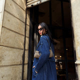 Long Denim Trench Coat- Dark Blue