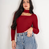 Open Neck Top - Burgundy