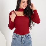 Open Neck Top - Burgundy