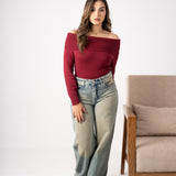 off-shoulder long sleeve top