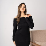 Off-shoulder roll collar dress