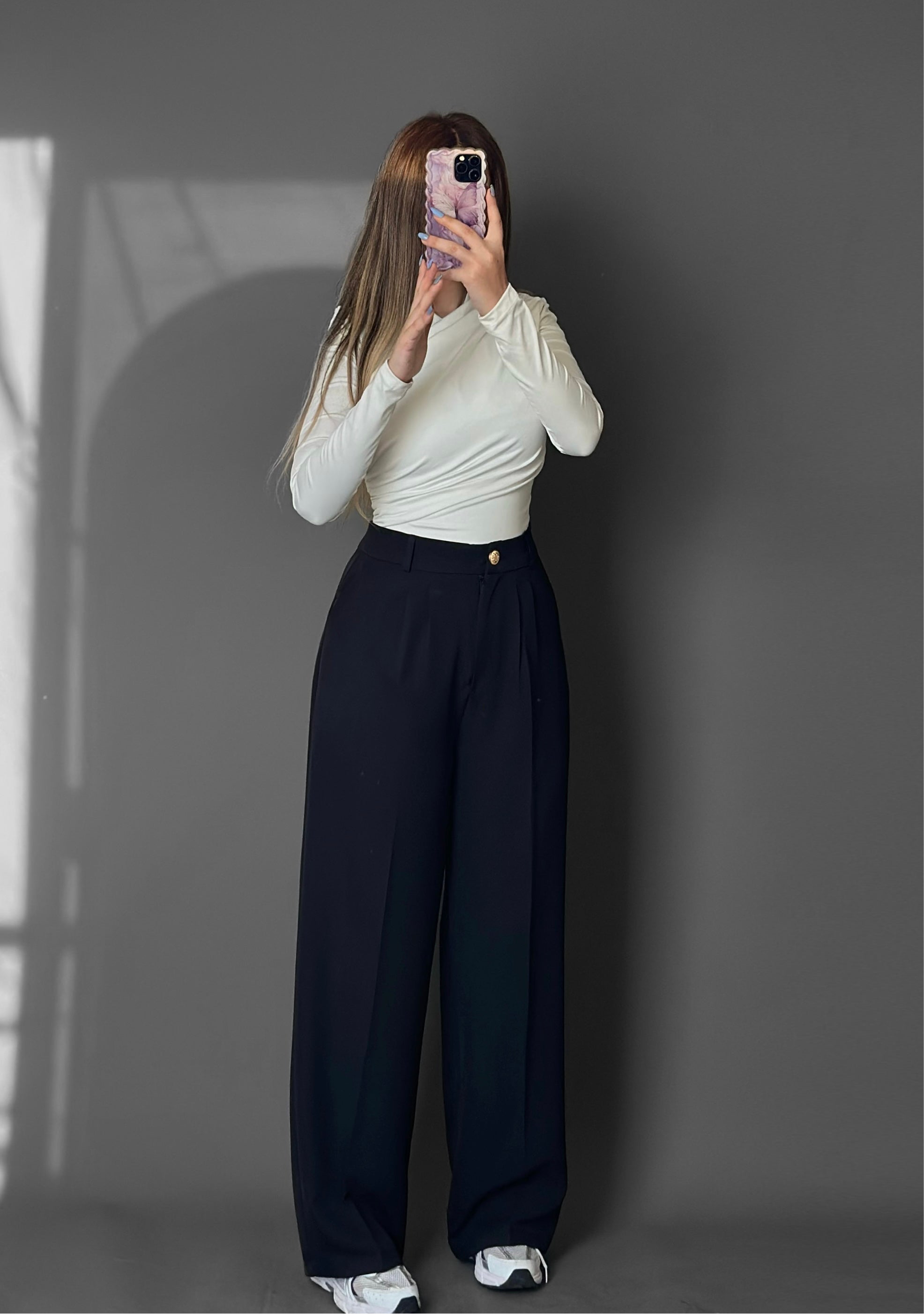 Elastic waist wide-leg pants