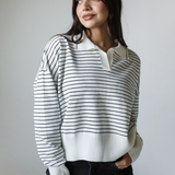 Striped Collar Knit Sweater-Off white