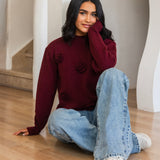 Bloomy Knit Sweater- Burgundy