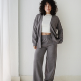 Open Cardigan Knit Set-Gray