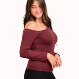 One shoulder basic top -Brown