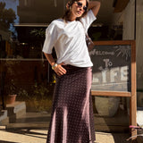 Polka Dot Satin Skirt- Brown