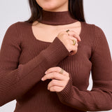 Open Neck Top - Brown