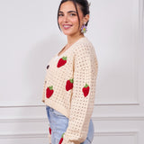 Cropped Strawberry Sweater-Cream