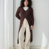 Longline Knit Cardigan-Brown