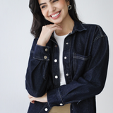 Longline Denim Shirt- navy