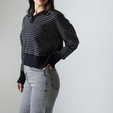 Striped Collar Knit Sweater-Black
