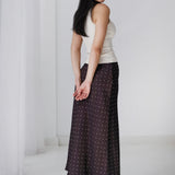 Polka Dot Satin Skirt- Brown