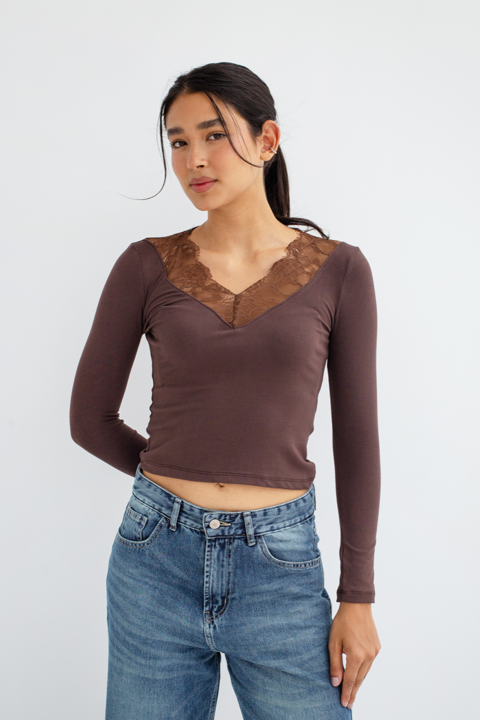 Lace V-Neck Long Sleeve Top