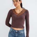 Lace V-Neck Long Sleeve Top