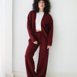 Open Cardigan Knit Set-Burgundy