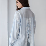Open Back Lace Shirt- Baby blue