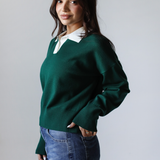 Collar Knit Sweater-Olive