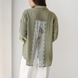 Open Back Lace Shirt- Olive