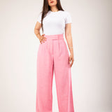 Linen wide-leg pants pink
