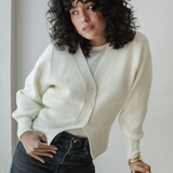 Cropped Knit Cardigan-Off White