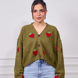 Cropped Strawberry Sweater-Olive
