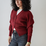 Cropped Knit Cardigan-Burgundy