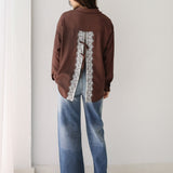 Open Back Lace Shirt- Brown