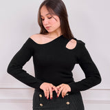 Single Shoulder basic Top - Blac