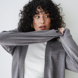 Open Cardigan Knit Set-Gray