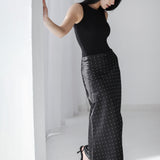Polka Dot Satin Skirt- Black